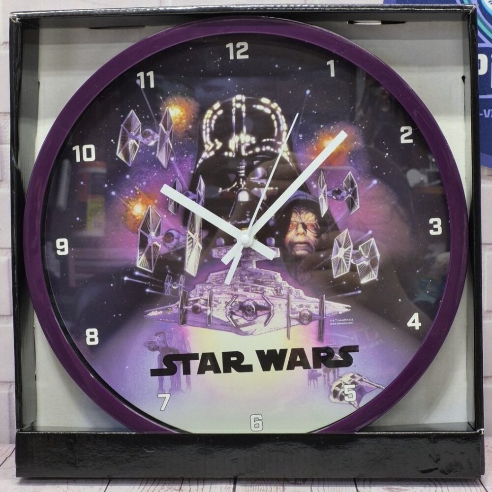 Star Wars Vader Palpatine Tie Fighters 12" Battery Powered Wall Clock NIB